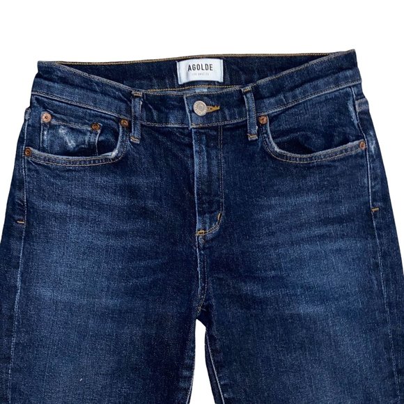 AGOLDE Sophie Dark Blue Wash Denim High Rise Raw Hem Crop Skinny Jeans Size 26 - Picture 2 of 11